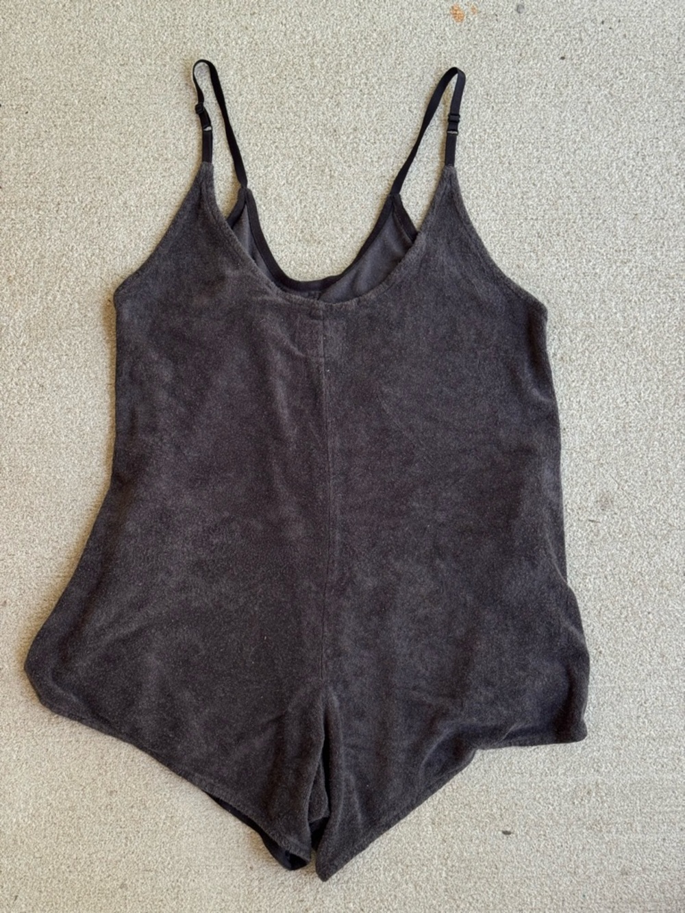 Tribe Kelley Charcoal Gray Terry Romper with Adjustable Straps and Pockets - Picture 2 of 6